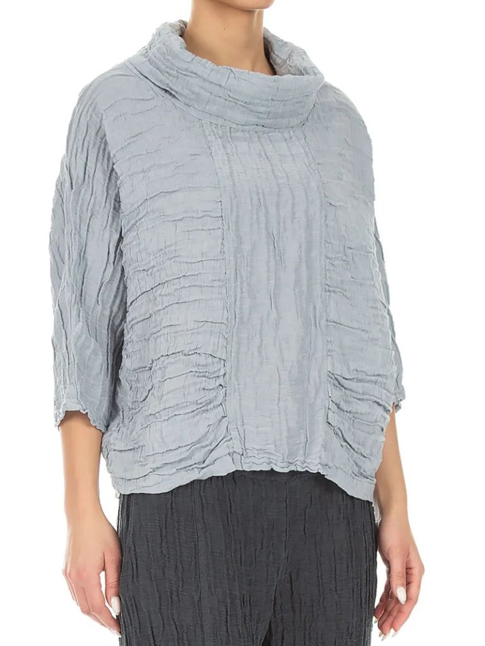 GRIZAS grey linen and silk cowl neck top